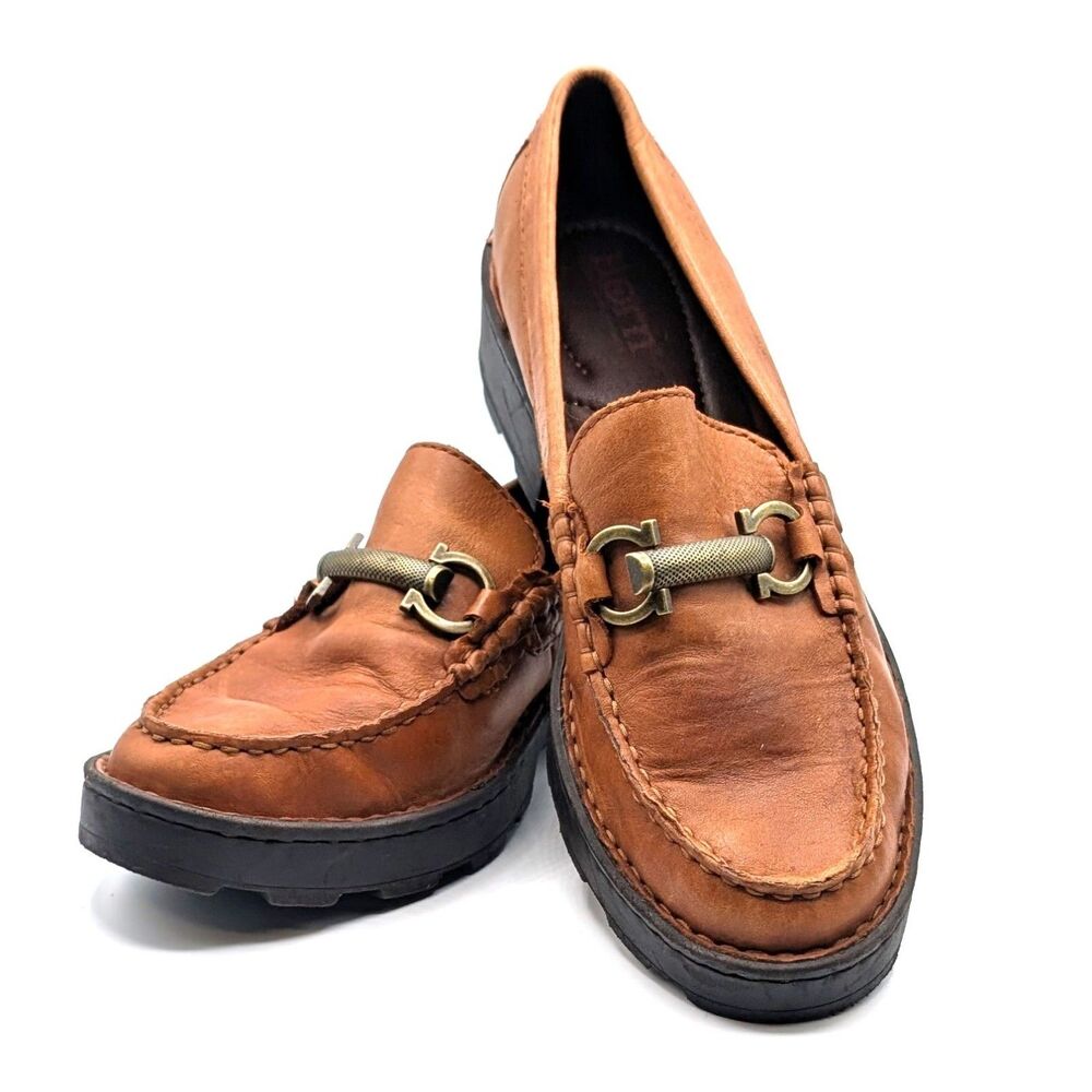 Born Teramo Lug Sole Brown Leather Horsebit Loafers Women's Size 7M